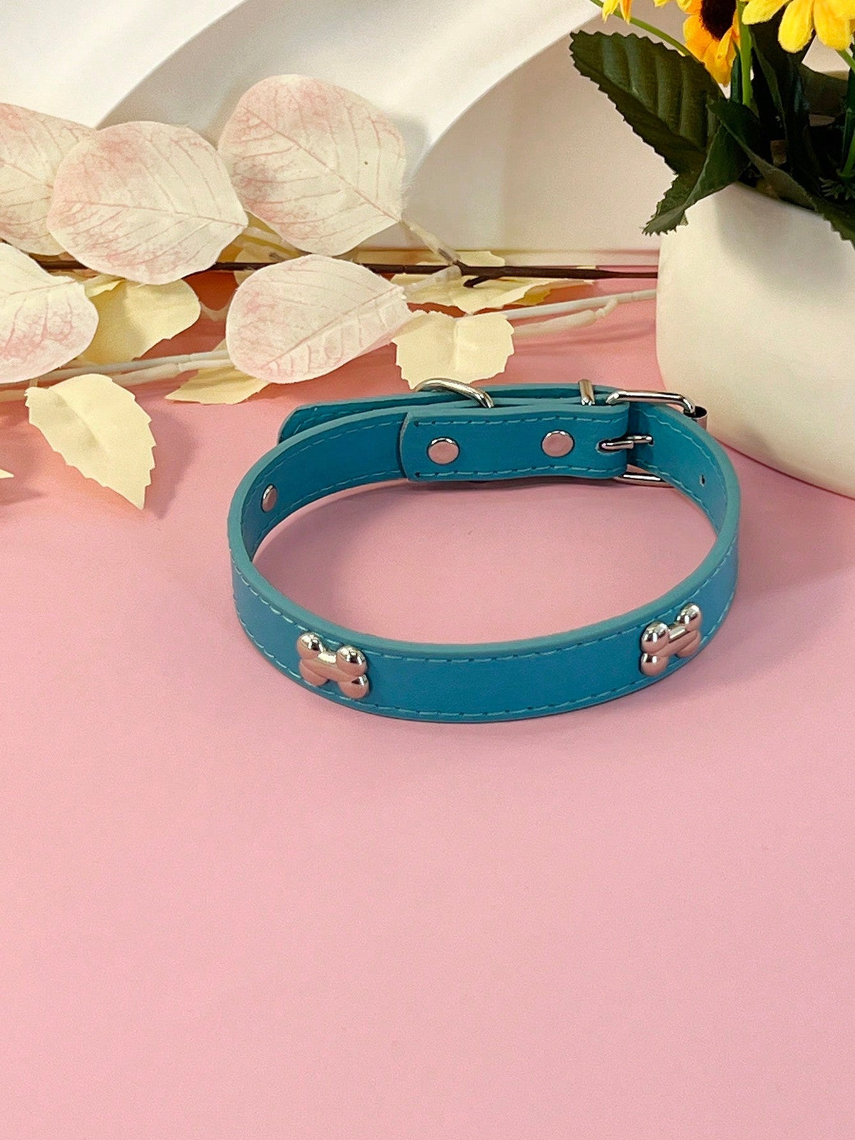 Pet Supplies Dog Collar, Punk Style Pu Leather Bone Shape Neckband, Multi-Color Options For Small, Medium And Large Dogs