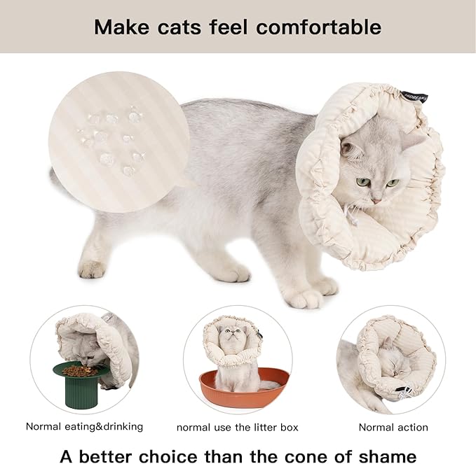 H HIDREAM Soft Cat Cone Collar， Cute Adjustable Cat Recovery Collar，Elizabethan e Collar that can Protect Head and Foot Wounds，Egg White All-Season Style